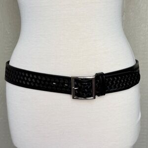 Chambers Mens Black Genuine Leather Dress Casual Weave Belt Made in USA 36